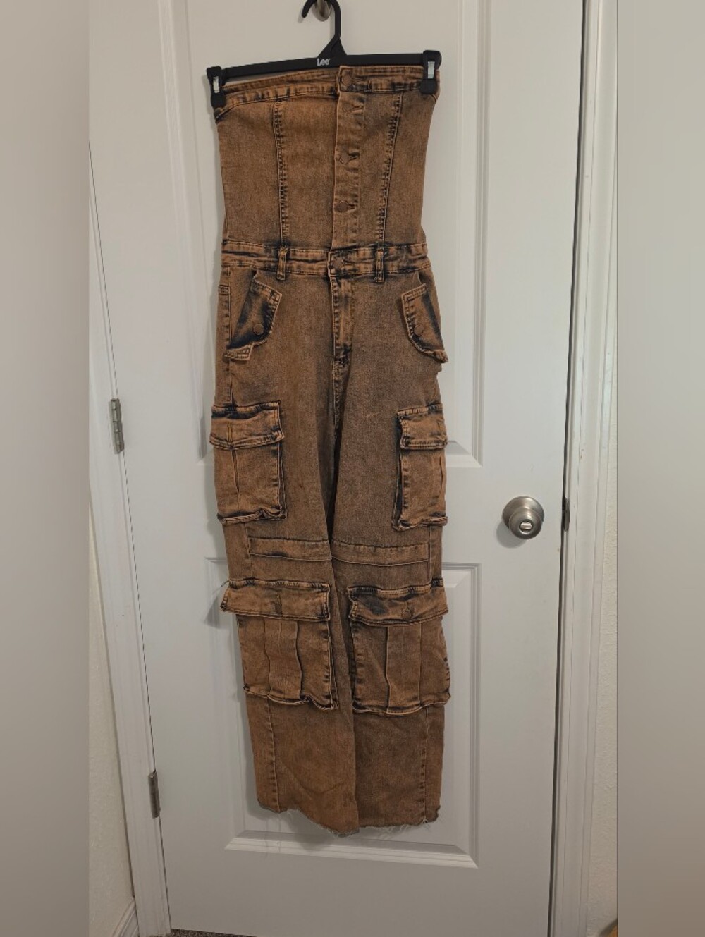 Brown Womans Cargo Jeans Overalls - Utility Style